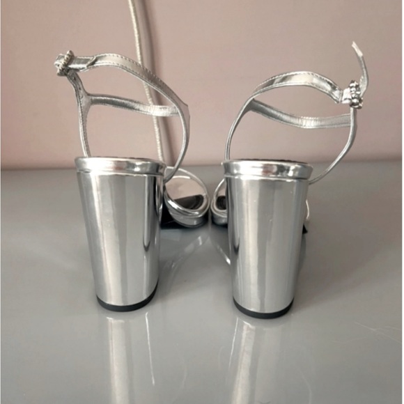 Maje Silver Platform Sandals with Bejewelled Clasps - 38 - Picture 4 of 13
